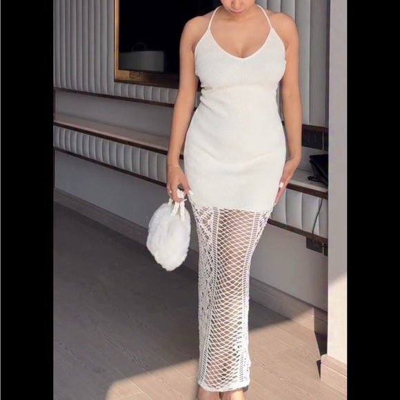 ZARA ZW COLLECTION CROCHET RIBBED SAND DRESS - Picture 3 of 16